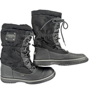 COACH WOMENS BLACK SHAINE BLOCK LOGO WEATHER PROOF BOOTS 7.5